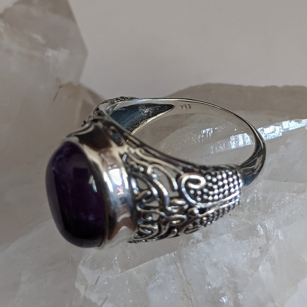 Natural Purple Amethyst, 925 Silver Ring, size 8 - Picture 7 of 10